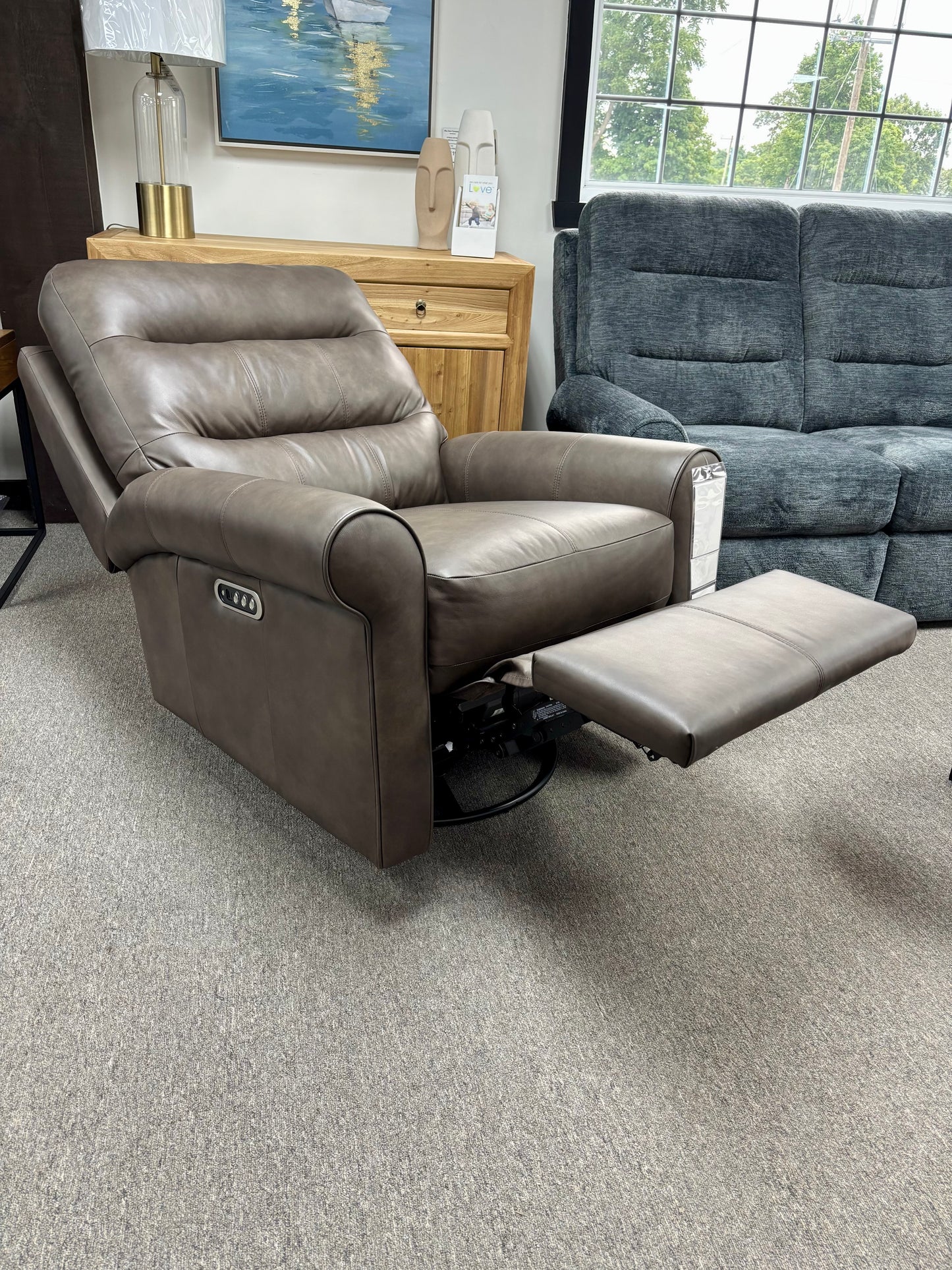 Leather Power Swivel Glider Recliner with Power Headrest & Lumbar Chair – M8508PHL