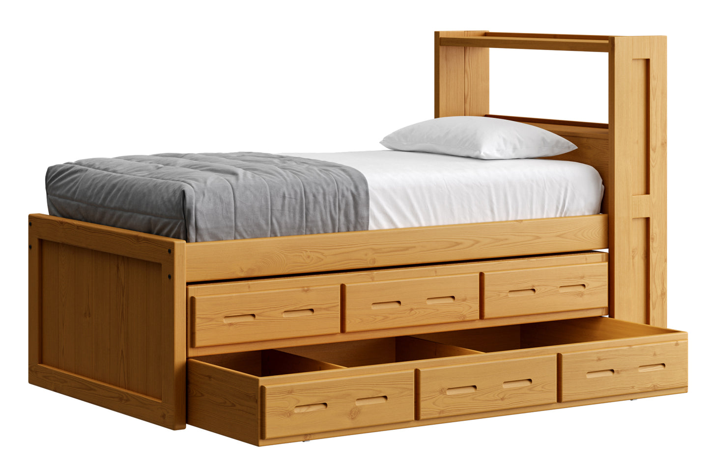 Captain’s Bookcase Bed With Double Trundle/ Drawer