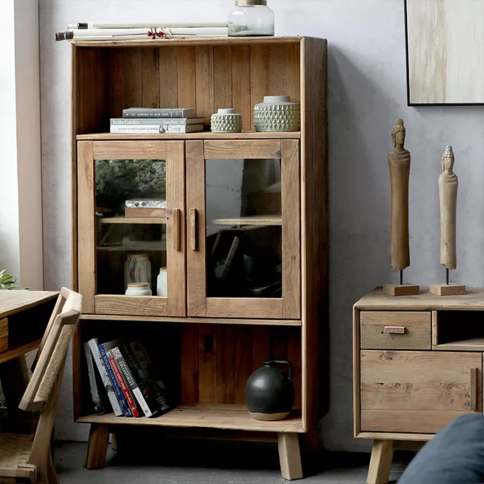 Reclaimed Wooden Storage Cabinet With Glass Doors - AH617
