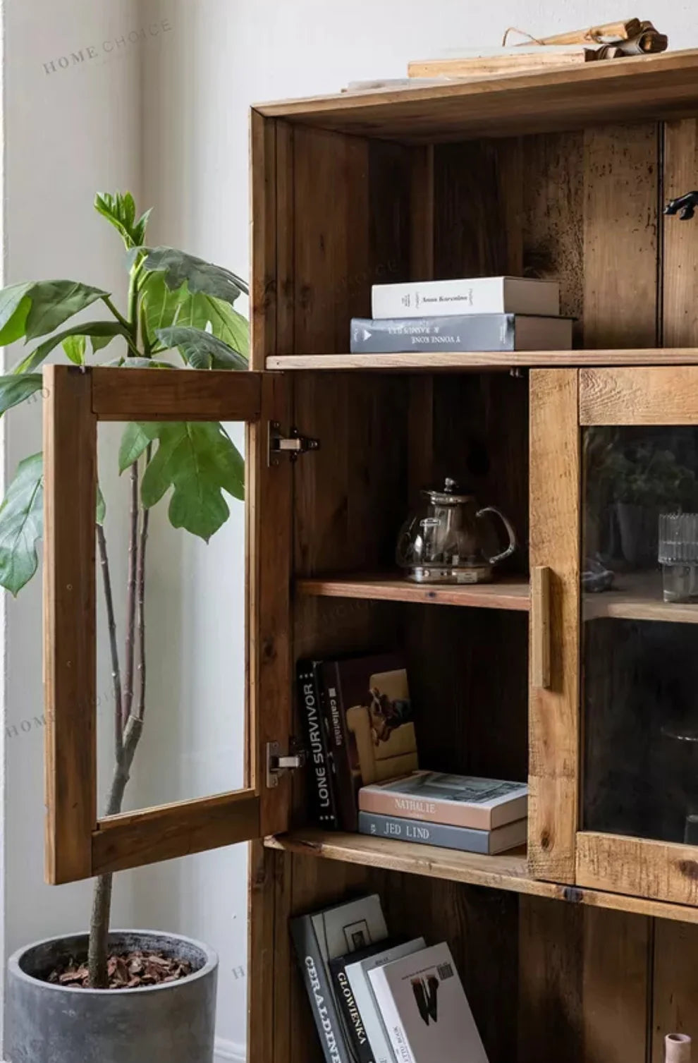 Reclaimed Wooden Storage Cabinet With Glass Doors - AH617