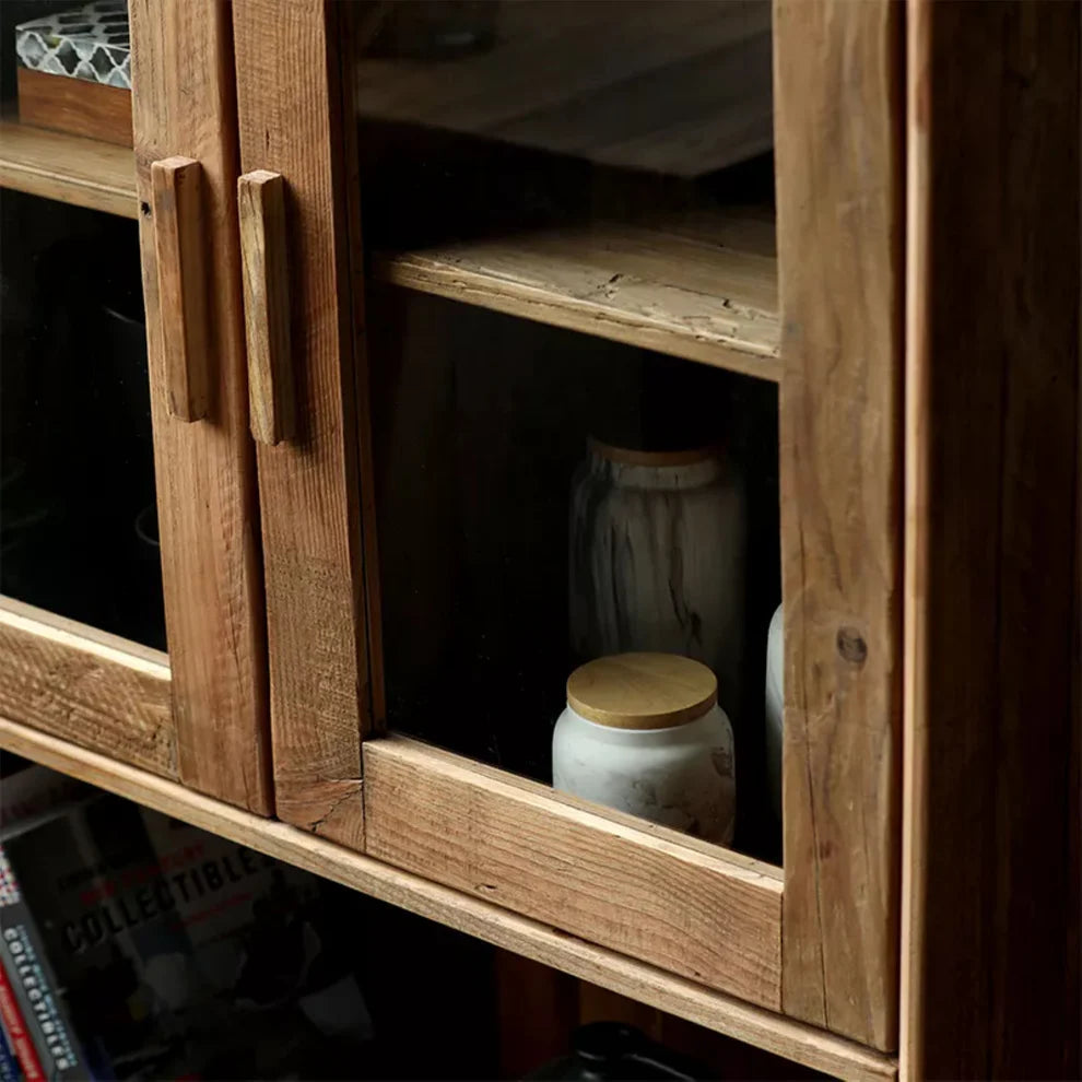 Reclaimed Wooden Storage Cabinet With Glass Doors - AH617