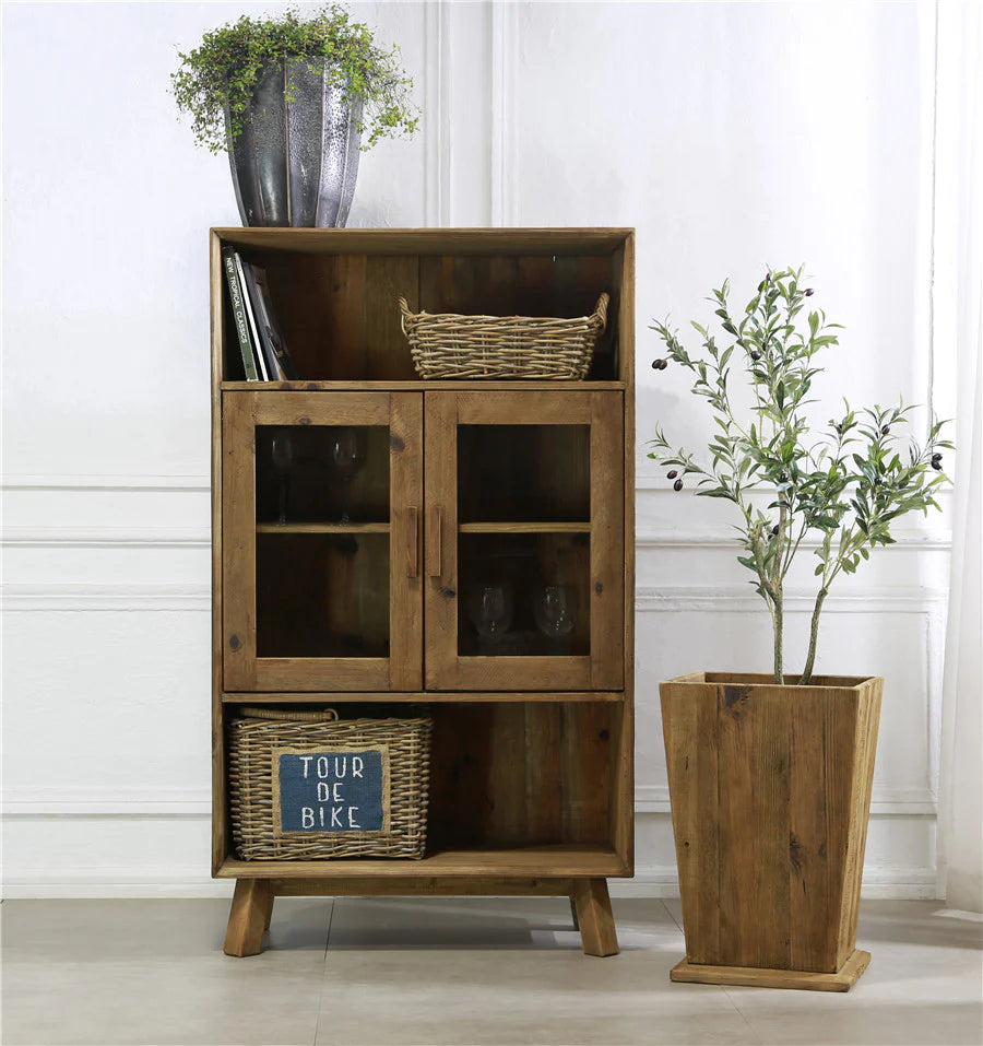Reclaimed Wooden Storage Cabinet With Glass Doors - AH617