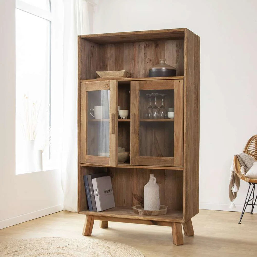 Reclaimed Wooden Storage Cabinet With Glass Doors - AH617