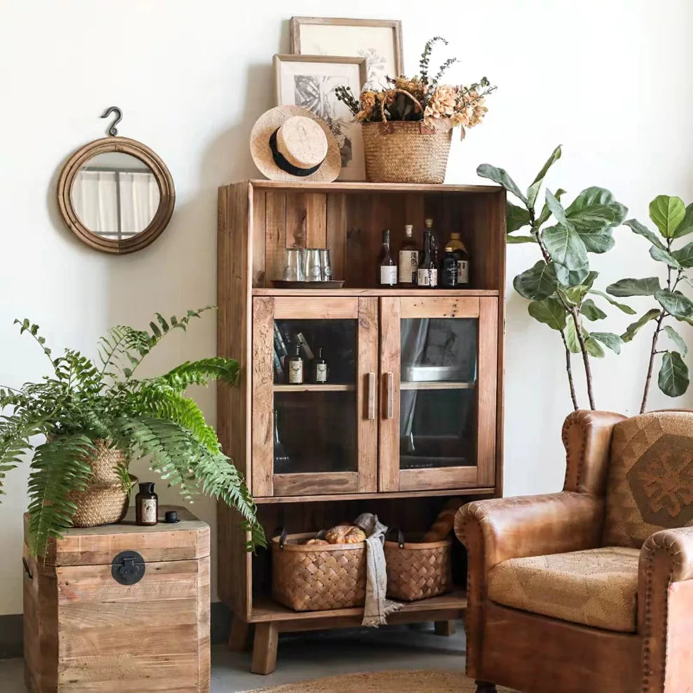 Reclaimed Wooden Storage Cabinet With Glass Doors - AH617