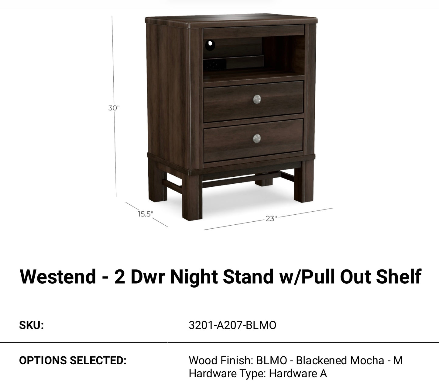 Westend 2 Drawer w/ Pull out Shelf & PWR Management Night Stand