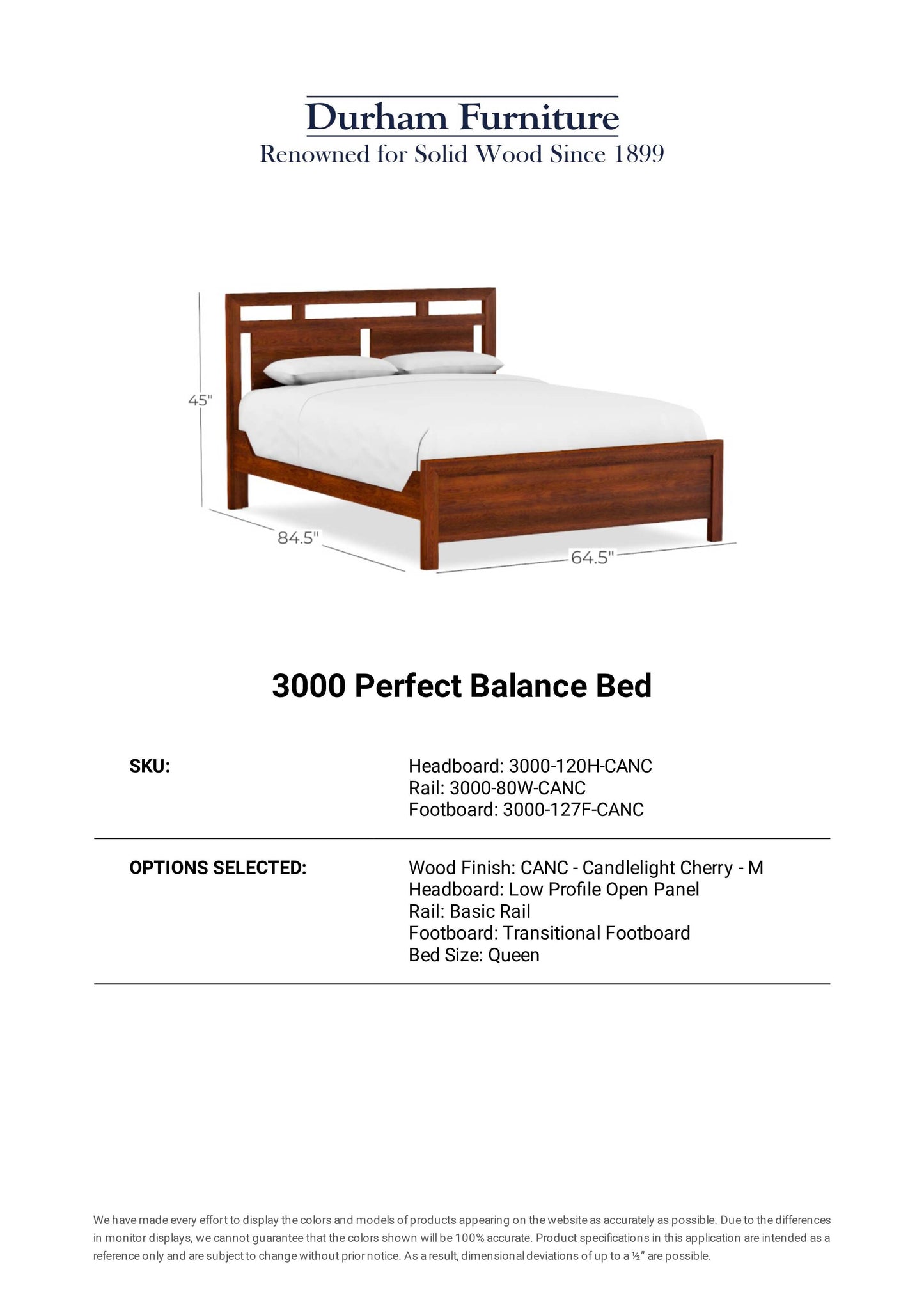 Durham Queen Bed -  3000-120H,80W-127F-CANC