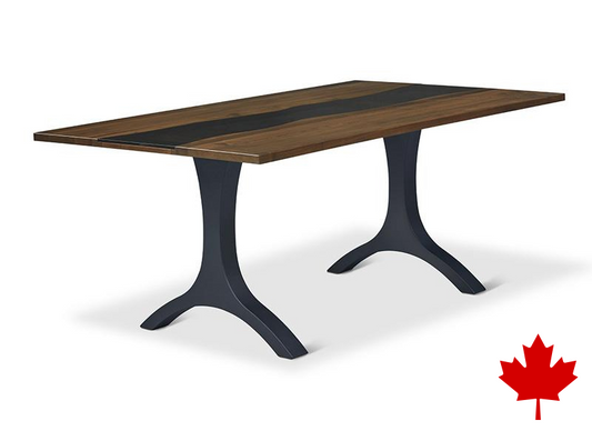 Evora Glass River Top Metal Double Pedestal Table