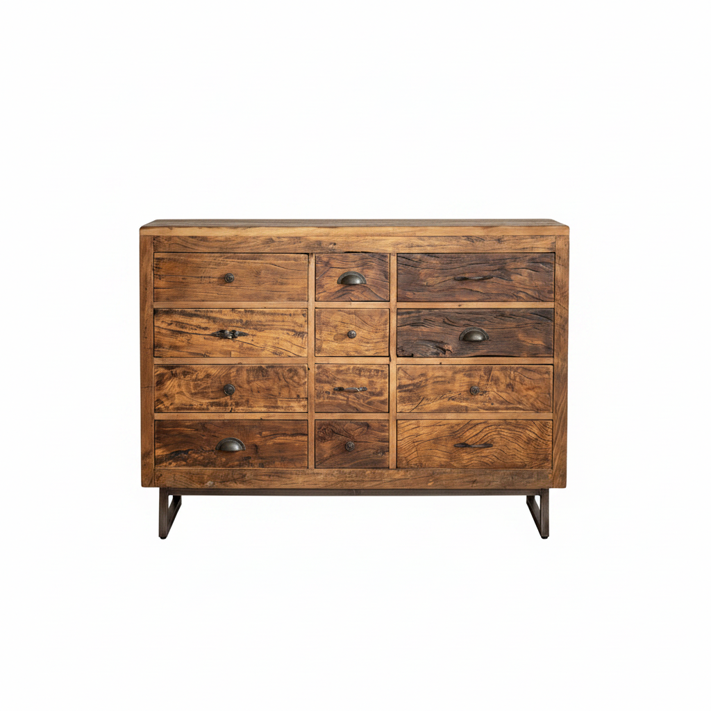 Reclaimed Wooden Drawer Chest With Iron Stand - 23003