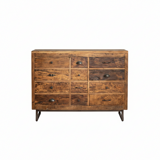 Reclaimed Wooden Drawer Chest With Iron Stand - 23003
