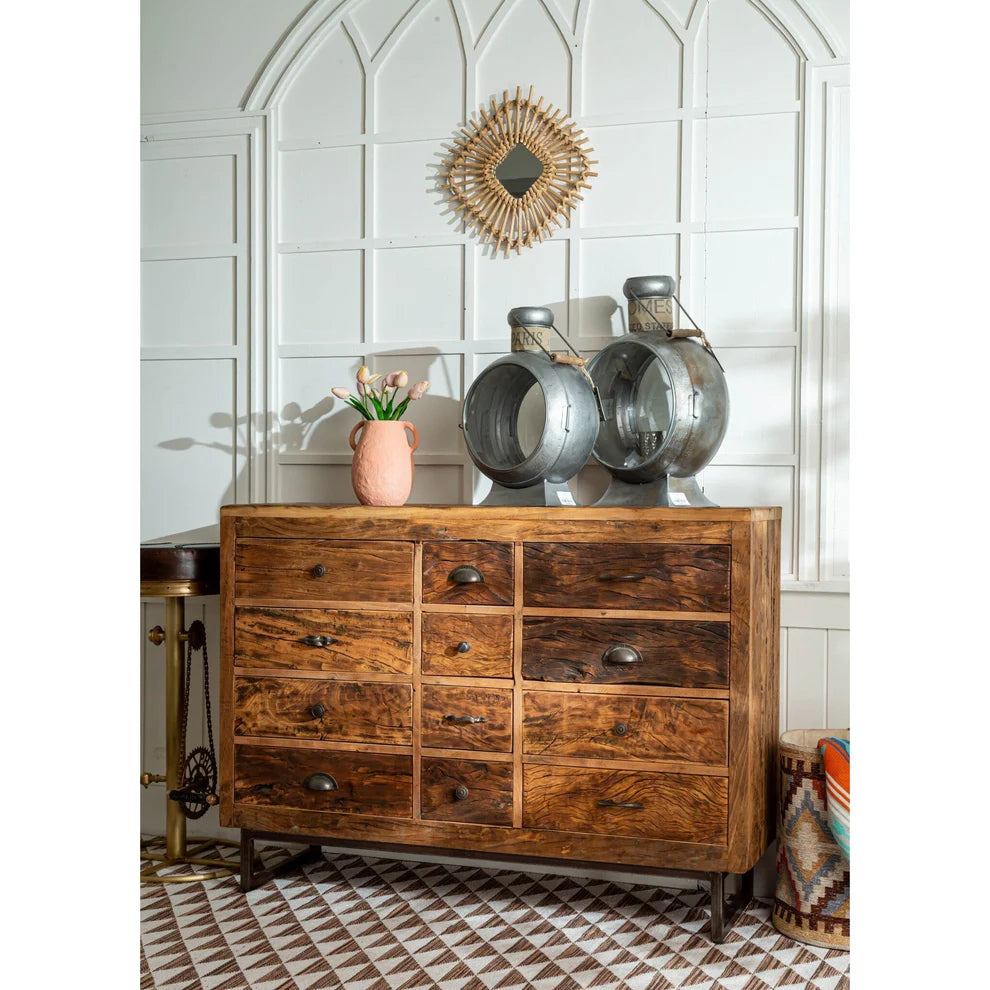 Reclaimed Wooden Drawer Chest With Iron Stand - 23003
