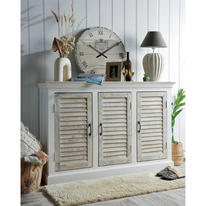 Catalina Mango Wood 3 Door Sideboard, Antique White