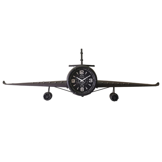 YW1805-1 - OVERSIZED 77" ANTIQUE BROWN AIRPLANE METAL WALL CLOCK