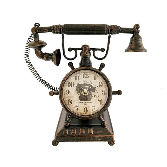YW1809 - DISTRESSED BRONZE VINTAGE TELEPHONE TABLE CLOCK