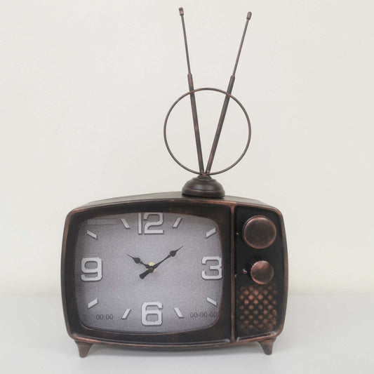 YW1959 - DISTRESSED BROWN CLASSIC TV TABLE CLOCK