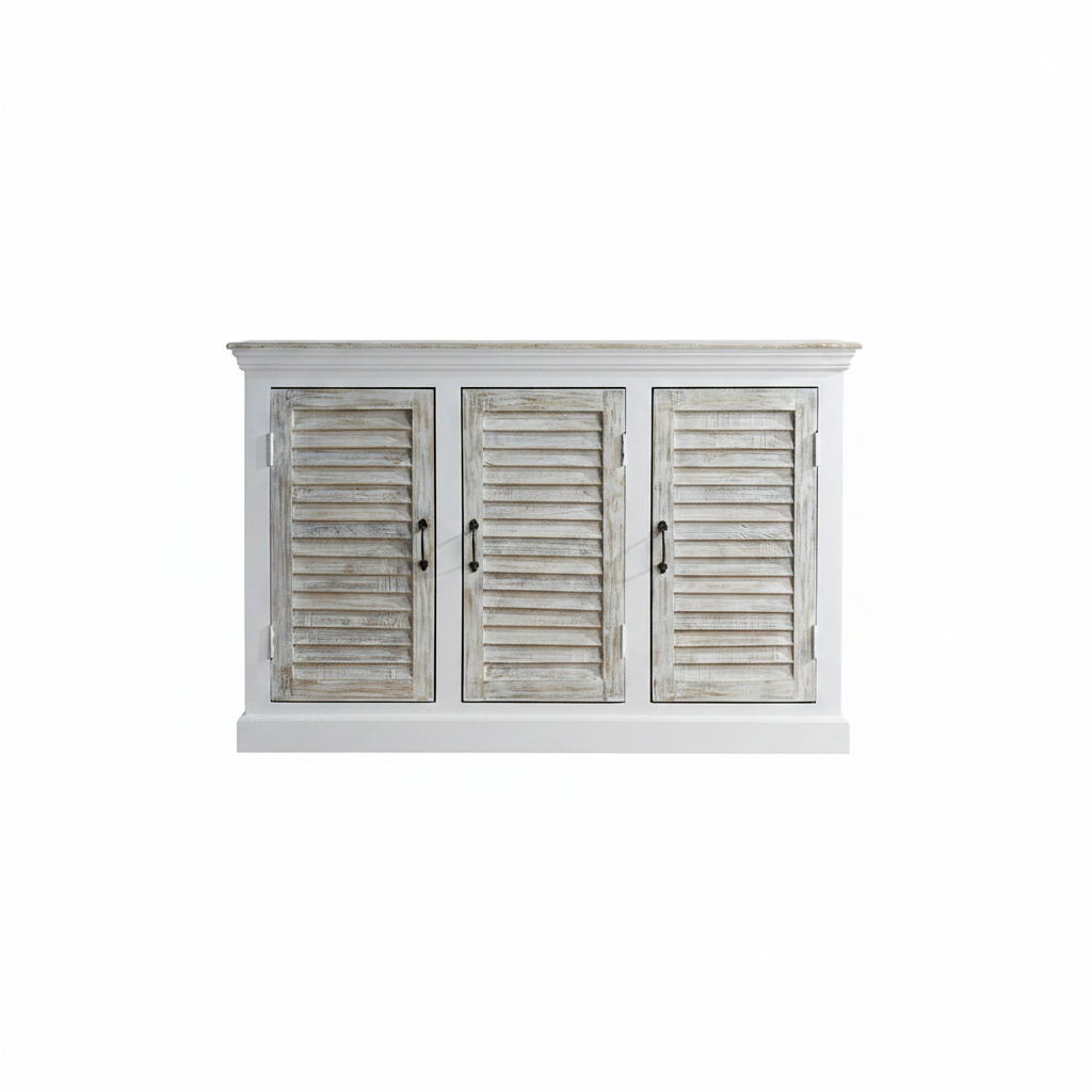 Catalina Mango Wood 3 Door Sideboard, Antique White