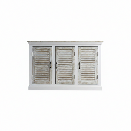 Catalina Mango Wood 3 Door Sideboard, Antique White